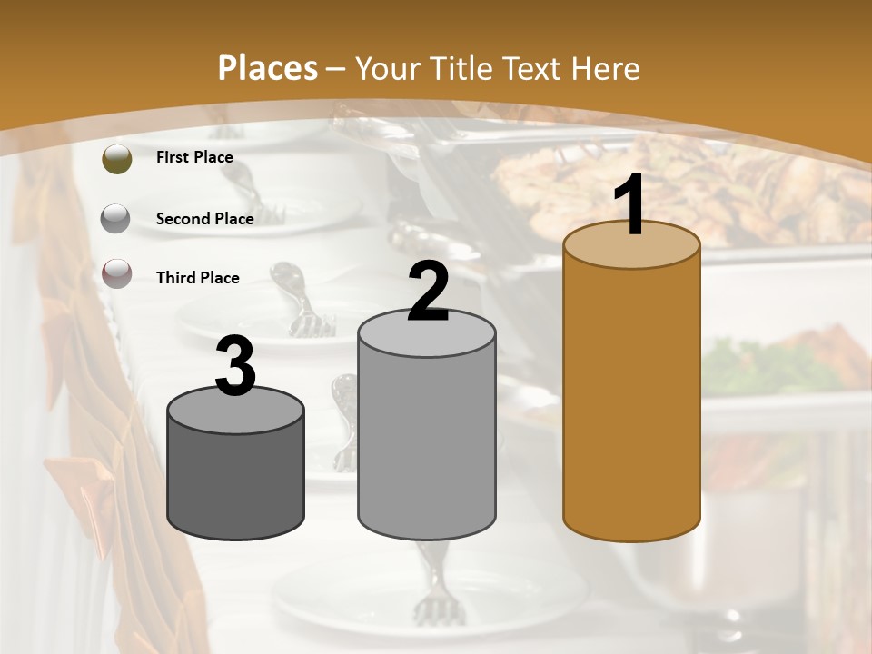 Metallic Banquet Meal Trays Served On Tables PowerPoint Template