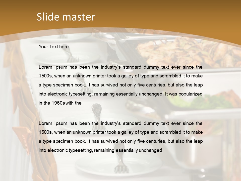 Metallic Banquet Meal Trays Served On Tables PowerPoint Template