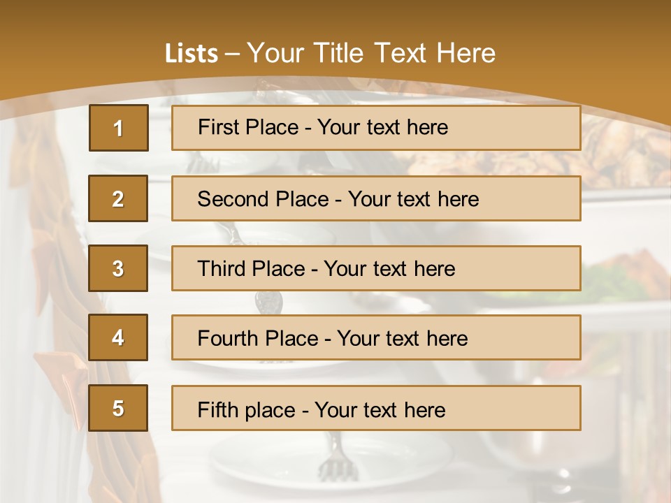 Metallic Banquet Meal Trays Served On Tables PowerPoint Template
