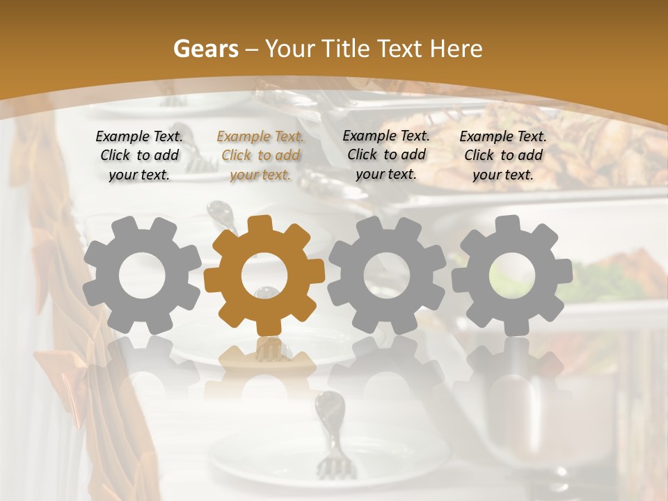 Metallic Banquet Meal Trays Served On Tables PowerPoint Template