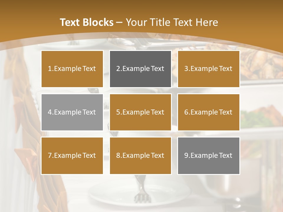 Metallic Banquet Meal Trays Served On Tables PowerPoint Template