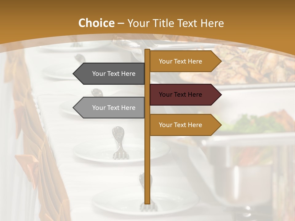 Metallic Banquet Meal Trays Served On Tables PowerPoint Template