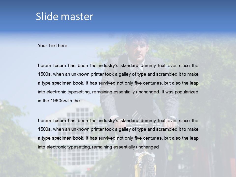 A Caucasian Businessman Riding A Bicycle To Work, Can Be Used For Gas Savings Concept PowerPoint Template