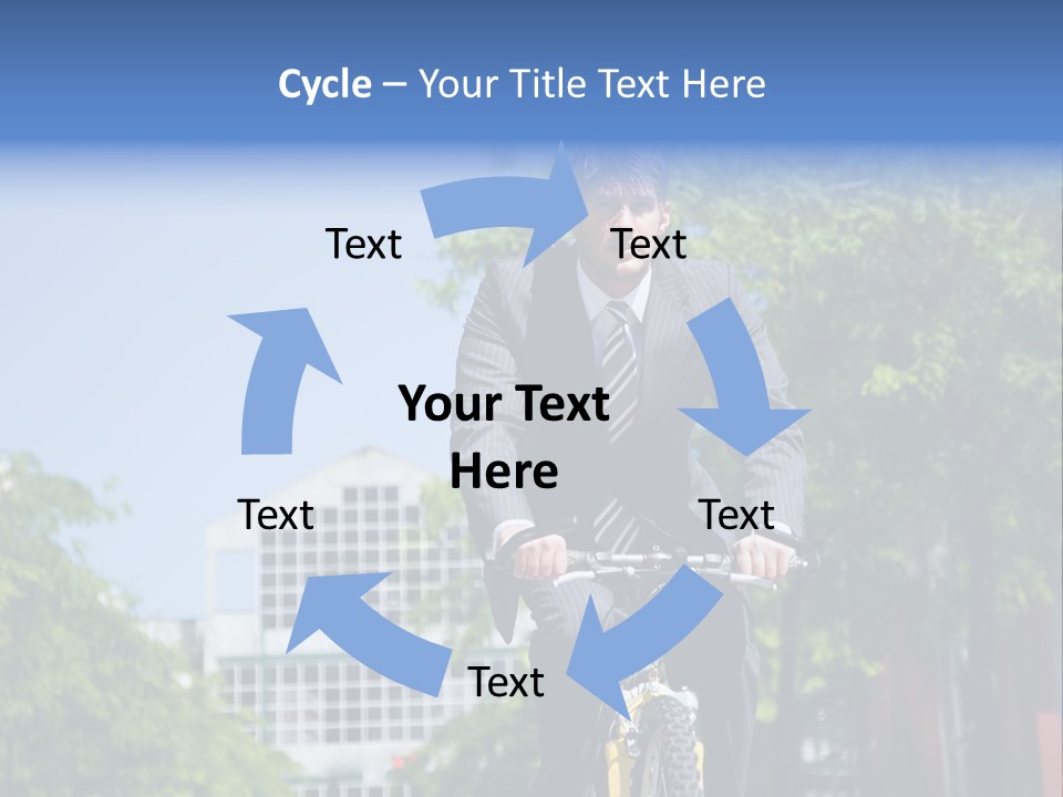 A Caucasian Businessman Riding A Bicycle To Work, Can Be Used For Gas Savings Concept PowerPoint Template