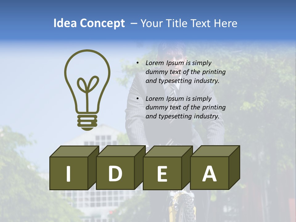 A Caucasian Businessman Riding A Bicycle To Work, Can Be Used For Gas Savings Concept PowerPoint Template