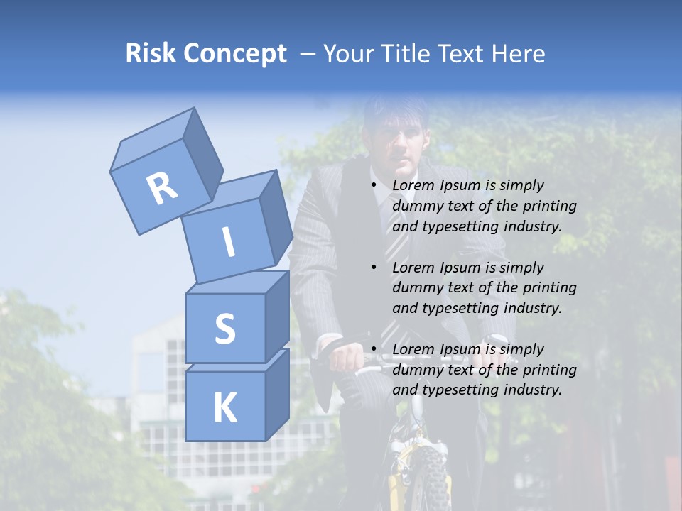 A Caucasian Businessman Riding A Bicycle To Work, Can Be Used For Gas Savings Concept PowerPoint Template