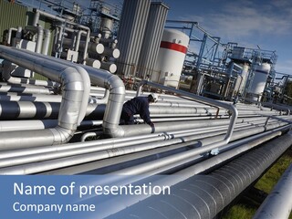 Giant Pipelines Leading To Oil-Refinery, Engineer Working With Main-Pipes PowerPoint Template