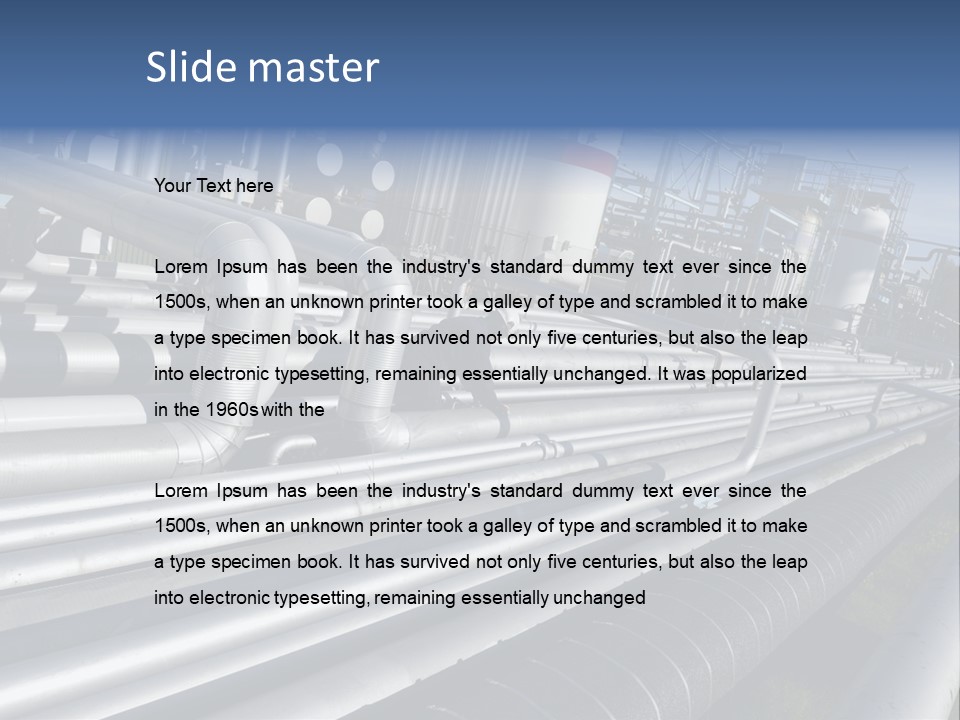Giant Pipelines Leading To Oil-Refinery, Engineer Working With Main-Pipes PowerPoint Template