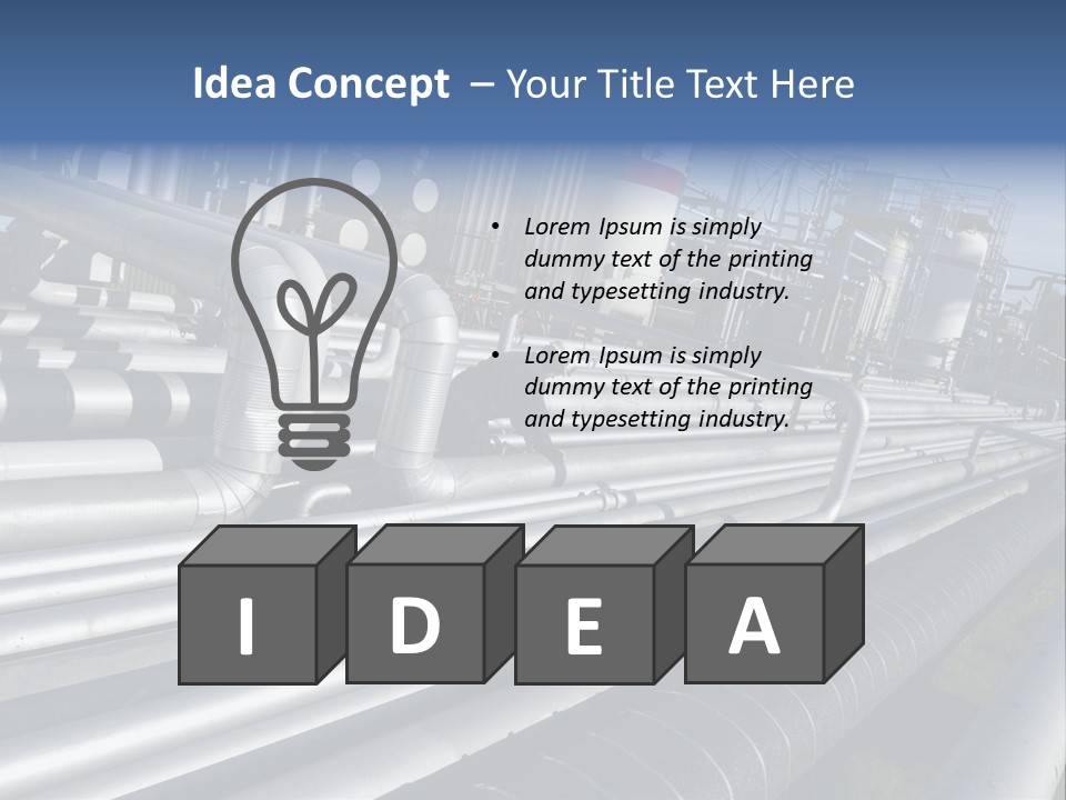 Giant Pipelines Leading To Oil-Refinery, Engineer Working With Main-Pipes PowerPoint Template