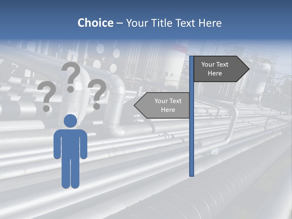Giant Pipelines Leading To Oil-Refinery, Engineer Working With Main-Pipes PowerPoint Template