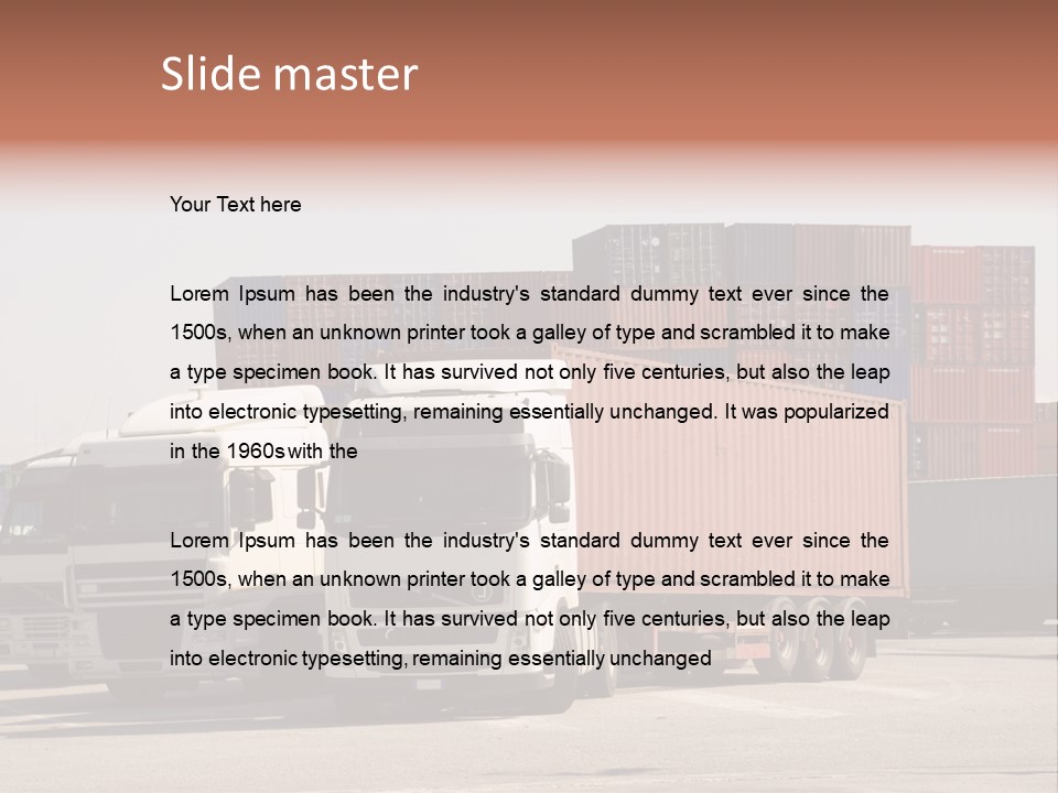 Trucks And Freight Containers In A Logistic Centre PowerPoint Template