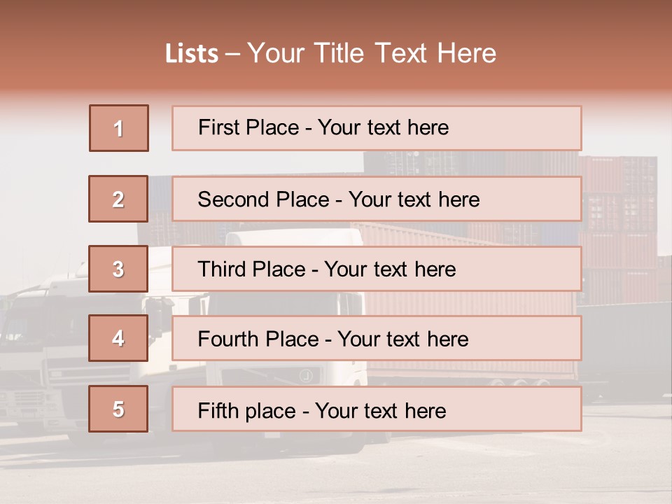 Trucks And Freight Containers In A Logistic Centre PowerPoint Template