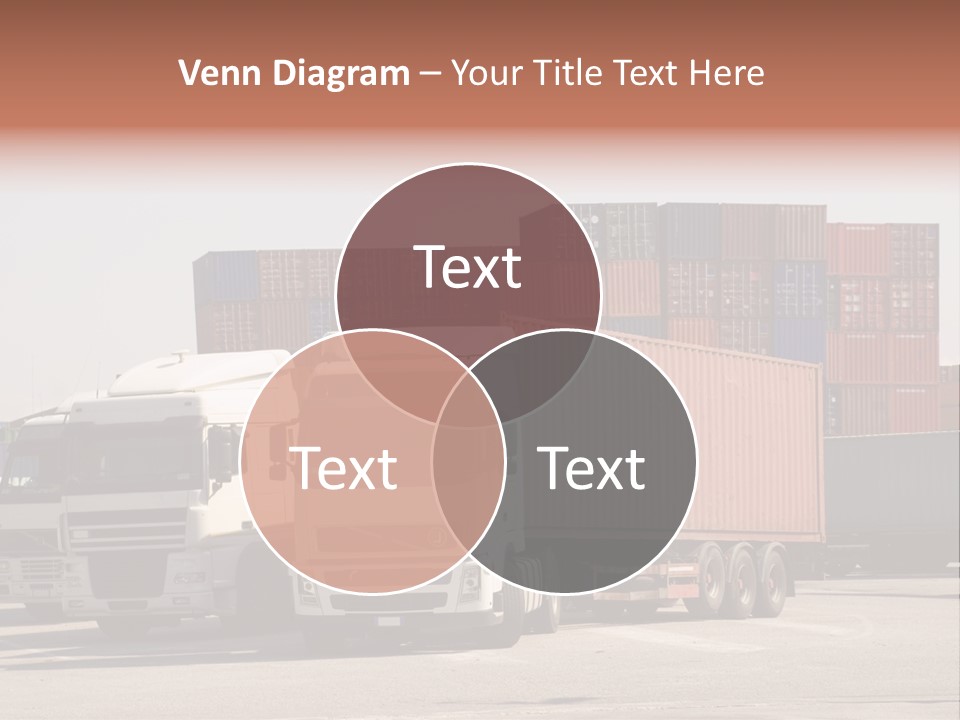 Trucks And Freight Containers In A Logistic Centre PowerPoint Template