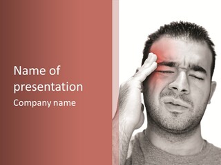 A Young Man Grasping His Head Where The Pain Is - A Killer Headache Or Migraine. PowerPoint Template