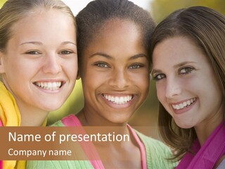 Teenage Girls Outside Smiling PowerPoint Template