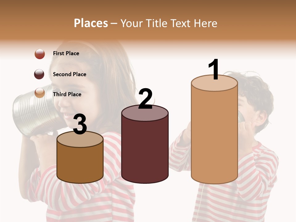 Boy And Girl Talking On A Tin Phone Isolated On White PowerPoint Template