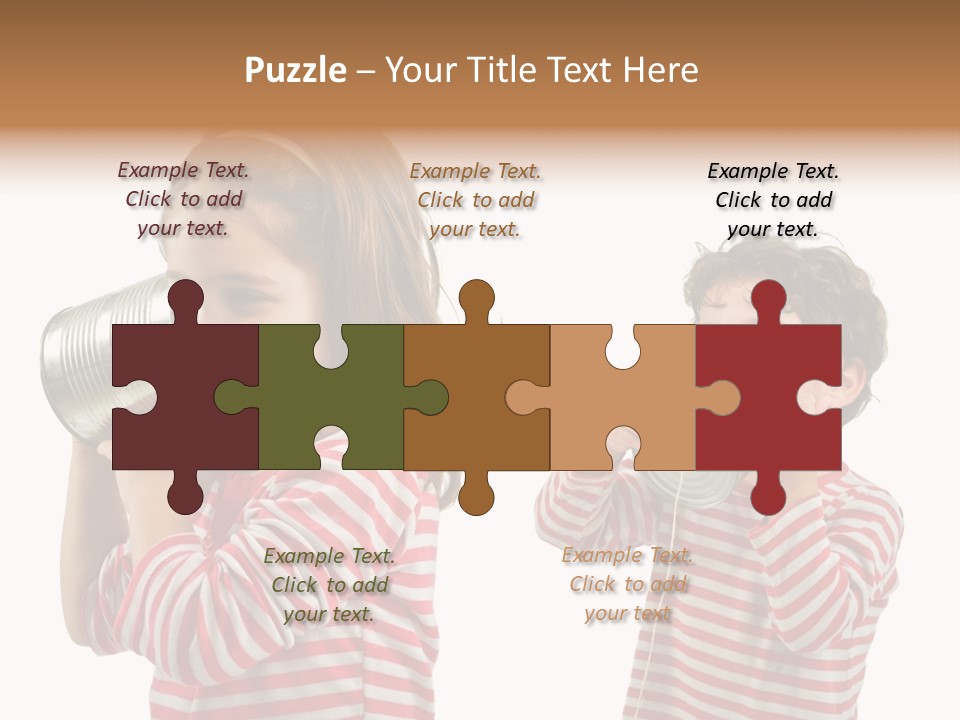 Boy And Girl Talking On A Tin Phone Isolated On White PowerPoint Template