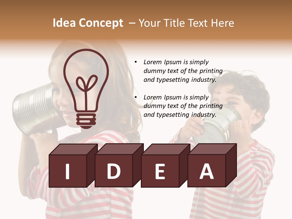 Boy And Girl Talking On A Tin Phone Isolated On White PowerPoint Template