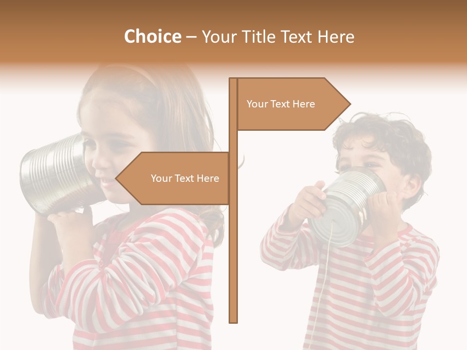 Boy And Girl Talking On A Tin Phone Isolated On White PowerPoint Template
