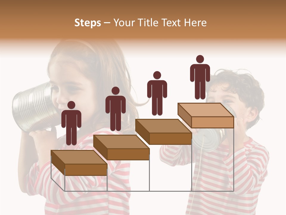 Boy And Girl Talking On A Tin Phone Isolated On White PowerPoint Template