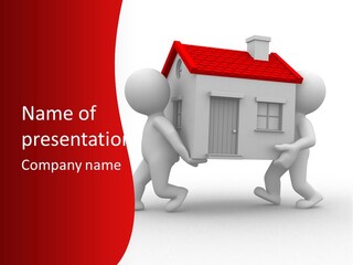 Two 3D Humans Carry A Home In Their Hands PowerPoint Template