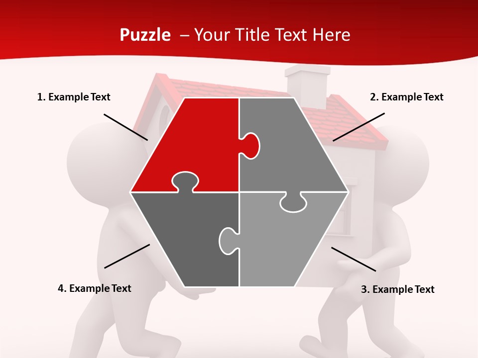 Two 3D Humans Carry A Home In Their Hands PowerPoint Template