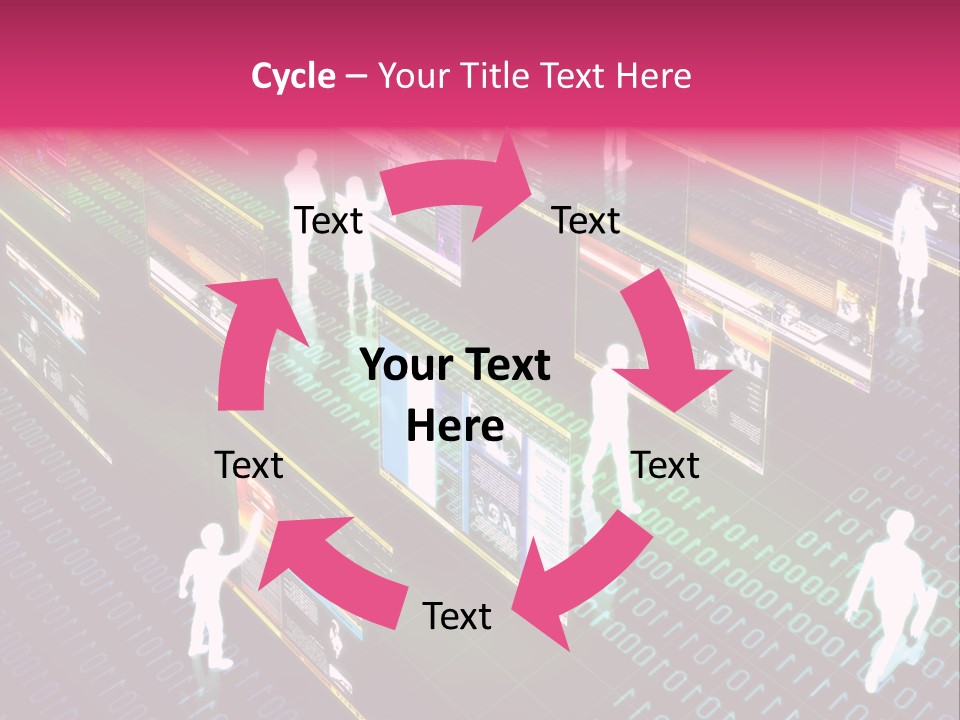 Virtual Life Illustrated With People Doing Activity In Futuristic Virtual World. PowerPoint Template