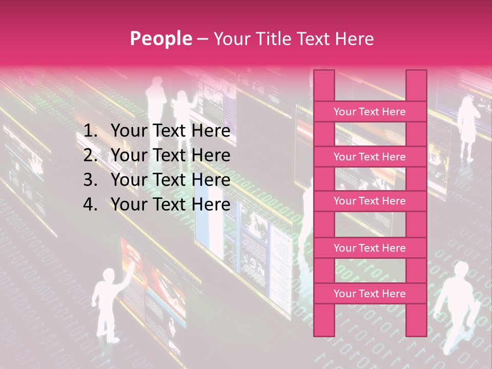 Virtual Life Illustrated With People Doing Activity In Futuristic Virtual World. PowerPoint Template