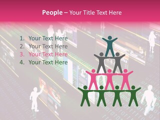 Virtual Life Illustrated With People Doing Activity In Futuristic Virtual World. PowerPoint Template