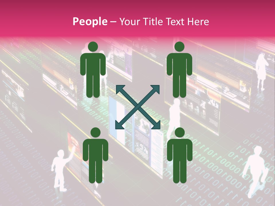Virtual Life Illustrated With People Doing Activity In Futuristic Virtual World. PowerPoint Template