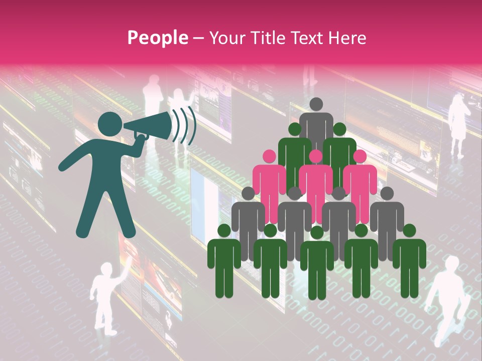 Virtual Life Illustrated With People Doing Activity In Futuristic Virtual World. PowerPoint Template