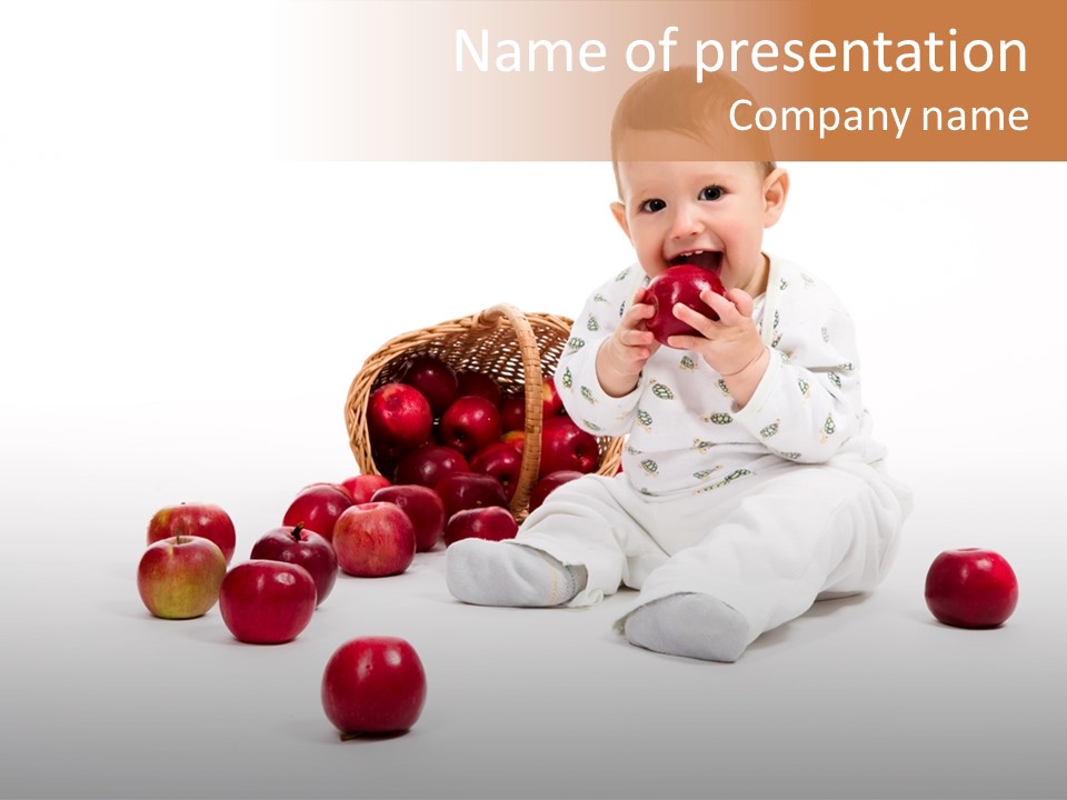 Little Baby With Apples On A White Background PowerPoint Template