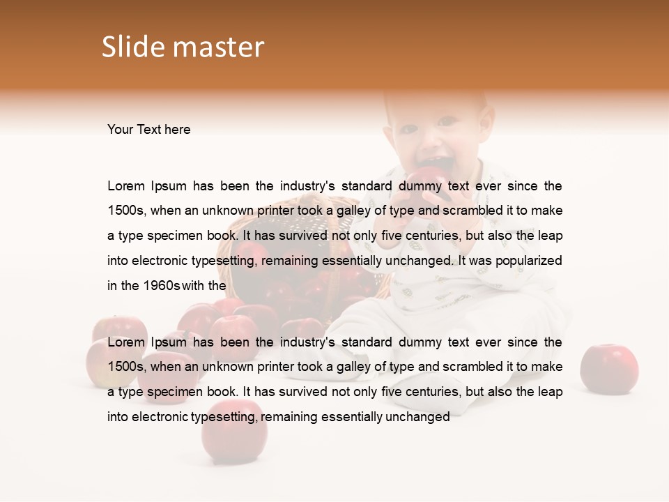 Little Baby With Apples On A White Background PowerPoint Template