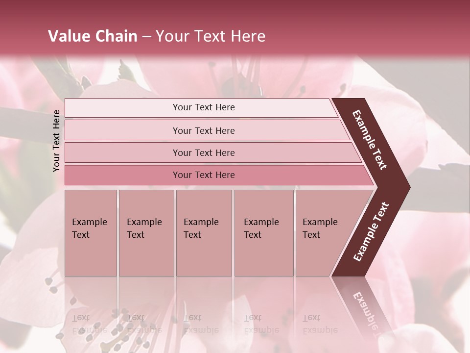 Peach Flowers And Reflection Over White PowerPoint Template