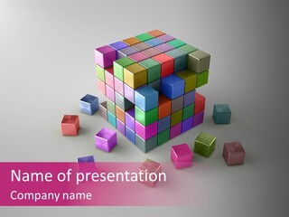 Set Of Crumbling Gold And Silver Cubes PowerPoint Template