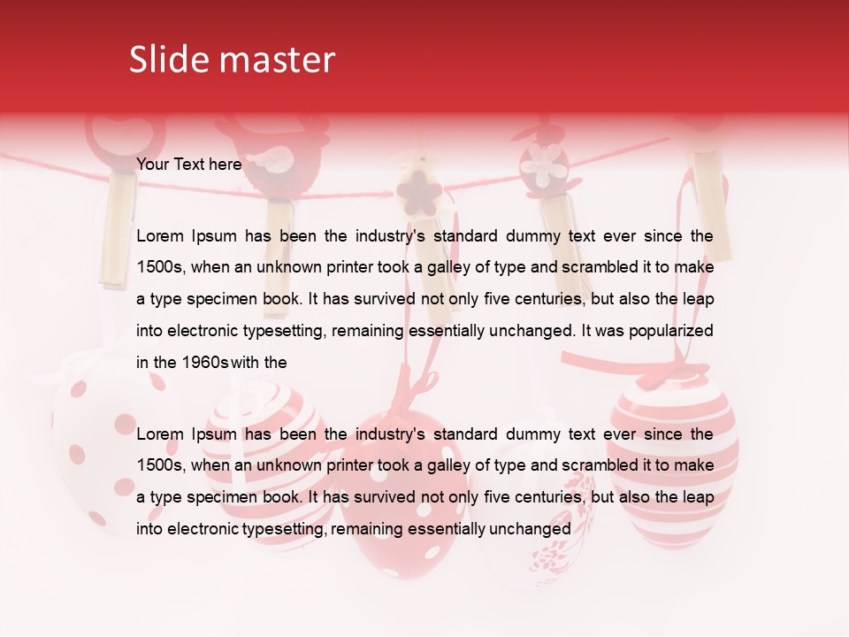 A Group Of Red And White Eggs Hanging On A Line PowerPoint Template