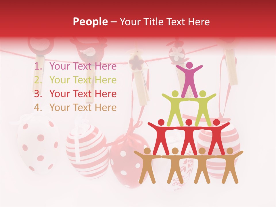 A Group Of Red And White Eggs Hanging On A Line PowerPoint Template