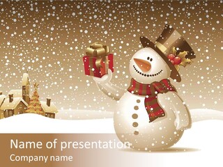 Snowman With Gift For You Stock Vector Illustration: PowerPoint Template