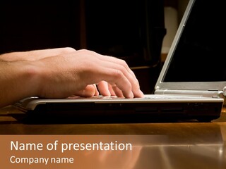 Male Hands Typing On Laptop Keyboard PowerPoint Template