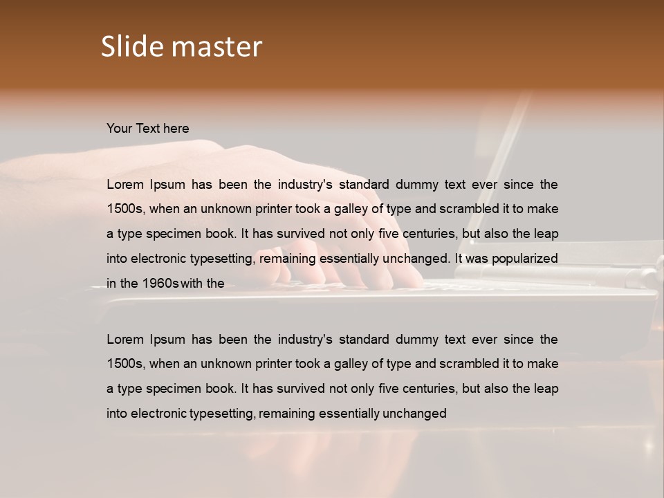 Male Hands Typing On Laptop Keyboard PowerPoint Template