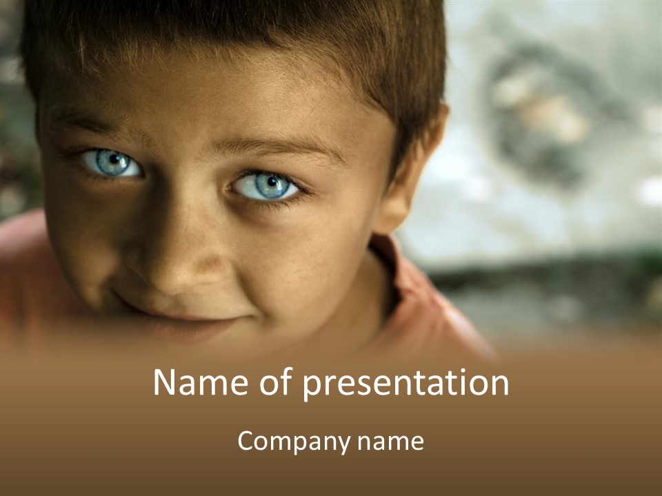 Fine Art Portrait Of Cute Kid With Blue Eyes PowerPoint Template