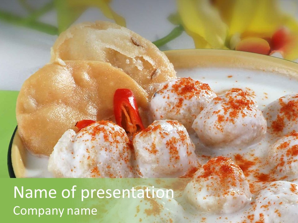 Soft Gram Flour Dumplings Mix In Spicy Yogurt PowerPoint Template