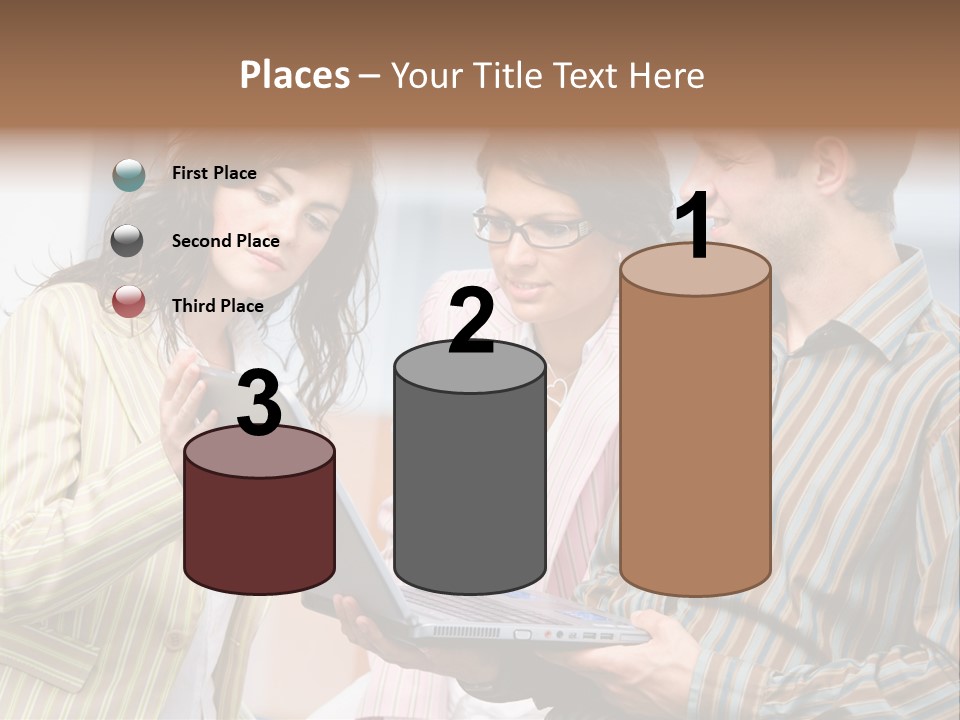 Happy Businessteam Working Together On Laptop Computer At Office, Smiling. PowerPoint Template