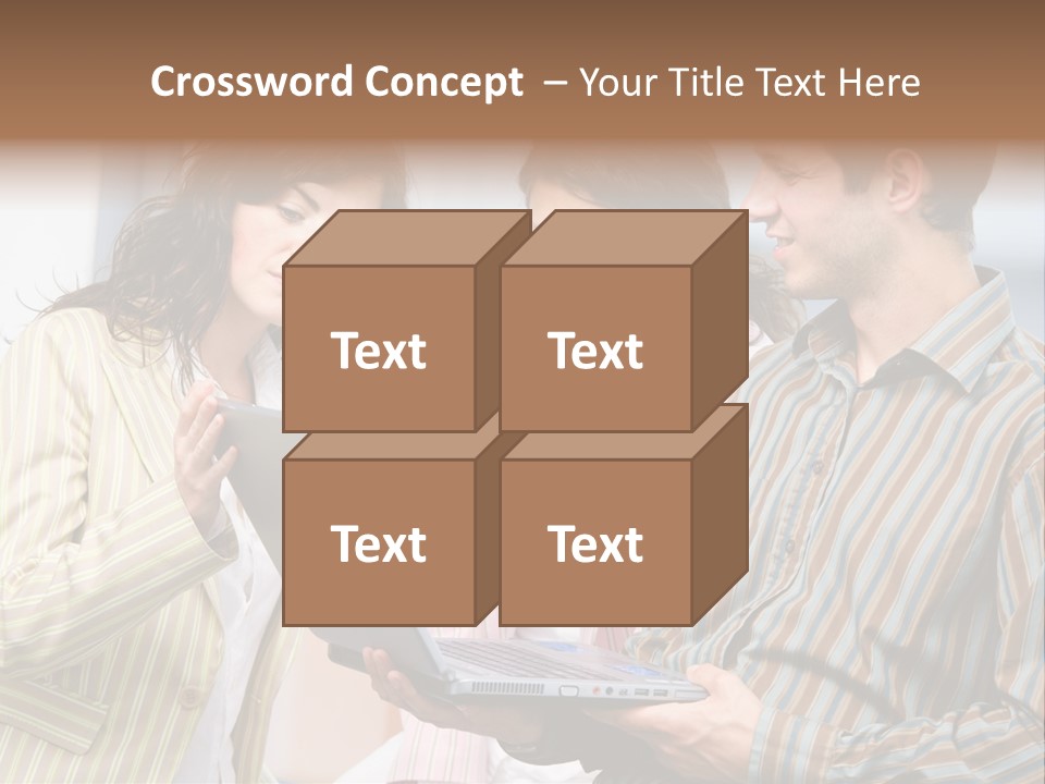 Happy Businessteam Working Together On Laptop Computer At Office, Smiling. PowerPoint Template