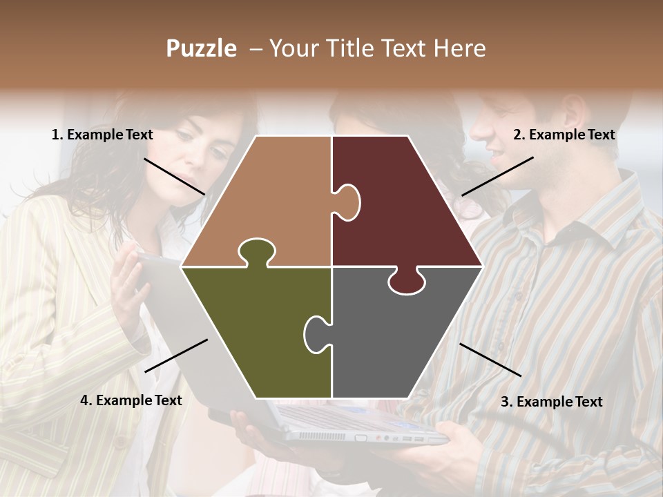 Happy Businessteam Working Together On Laptop Computer At Office, Smiling. PowerPoint Template