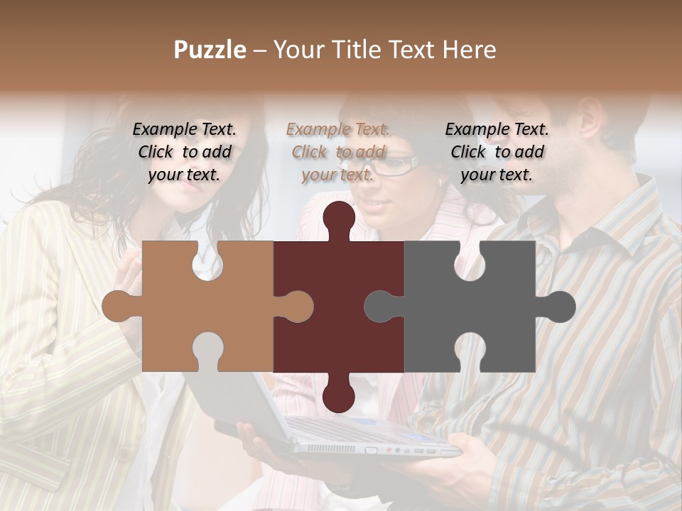 Happy Businessteam Working Together On Laptop Computer At Office, Smiling. PowerPoint Template