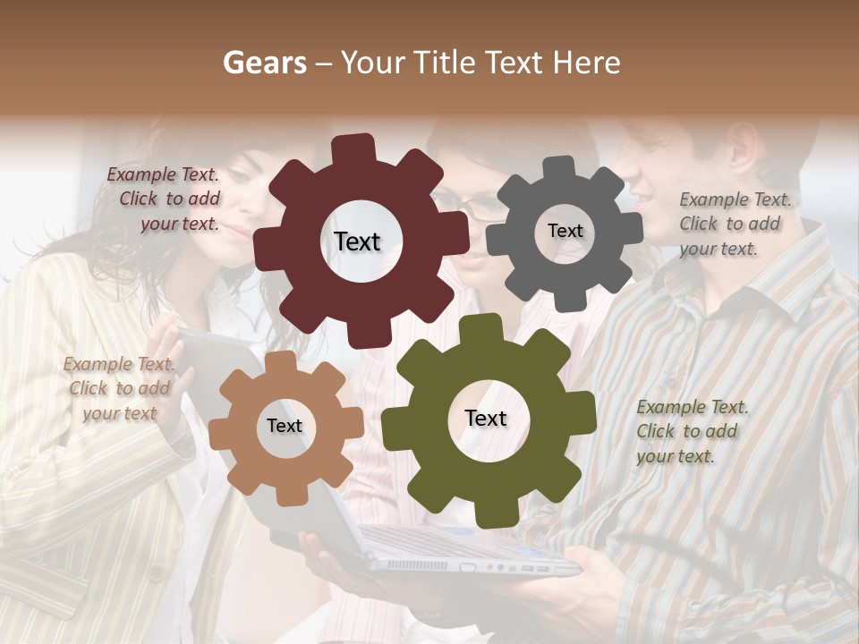 Happy Businessteam Working Together On Laptop Computer At Office, Smiling. PowerPoint Template