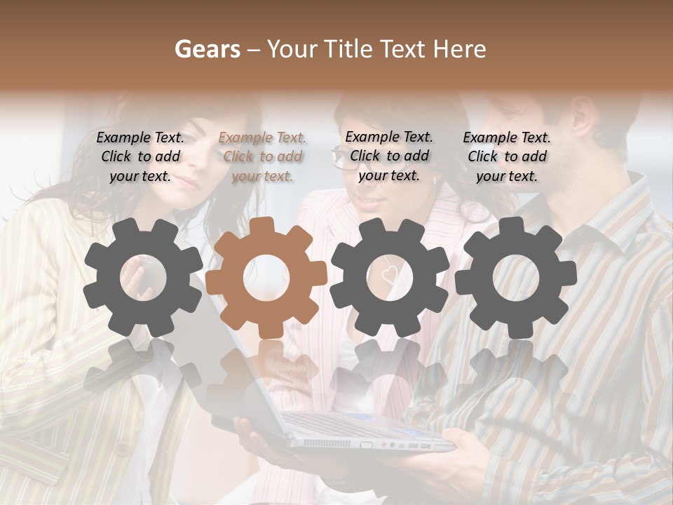 Happy Businessteam Working Together On Laptop Computer At Office, Smiling. PowerPoint Template