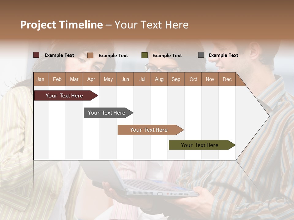 Happy Businessteam Working Together On Laptop Computer At Office, Smiling. PowerPoint Template