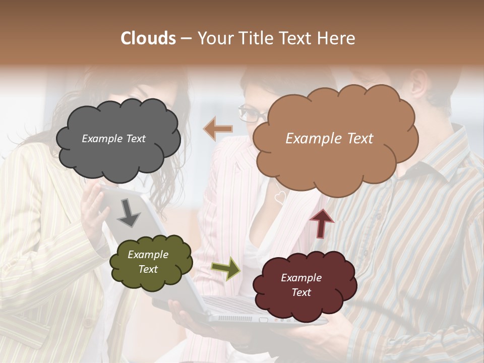 Happy Businessteam Working Together On Laptop Computer At Office, Smiling. PowerPoint Template